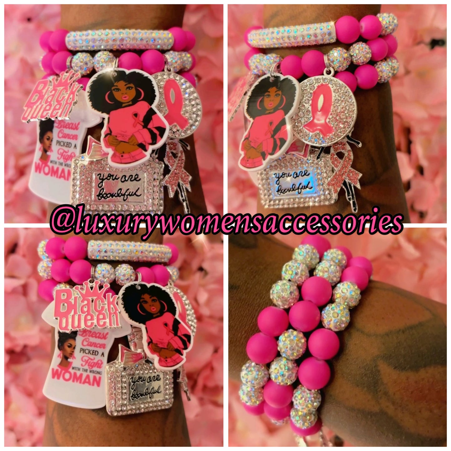 “Glam” Breast Cancer Awareness Bracelet(set of 3)