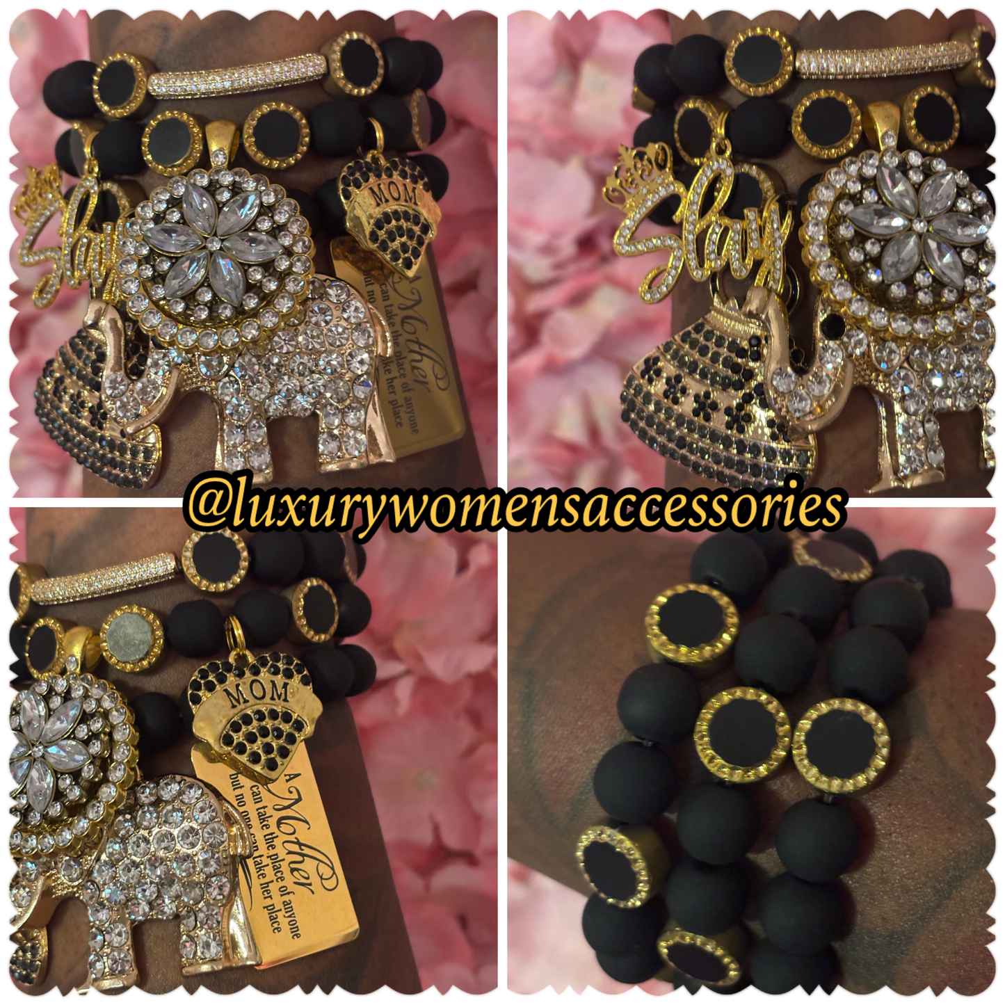 Black/Gold Beaded Bracelet Set(set of 3)