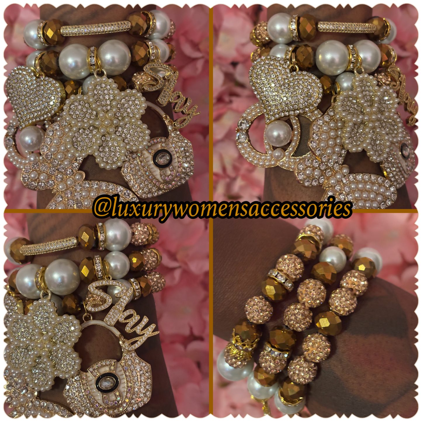 “Luxurious” Gold Pearl Beaded Bracelet Set(set of 3)