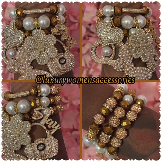 “Luxurious” Gold Pearl Beaded Bracelet Set(set of 3)