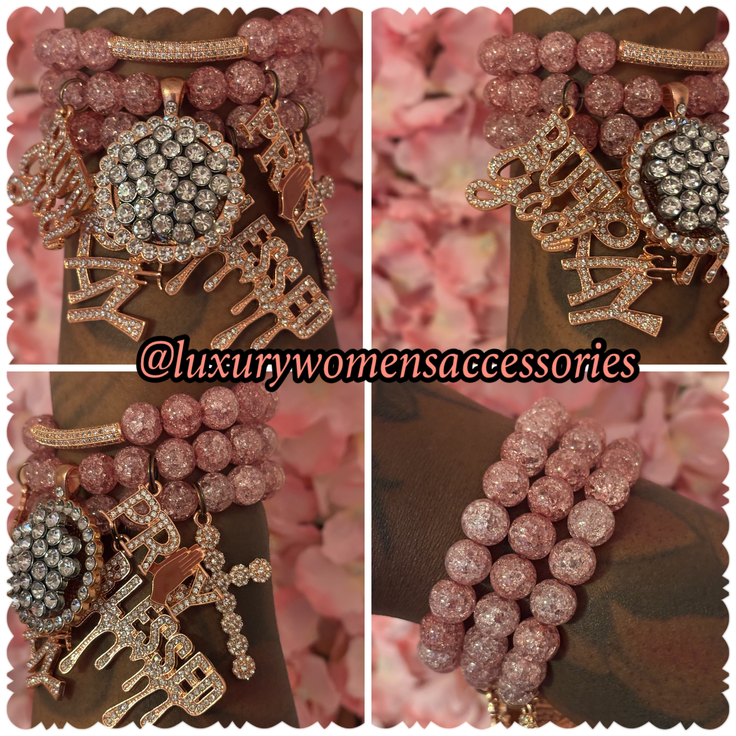 Rose Gold Religious Beaded Bracelet Set(set of 3)