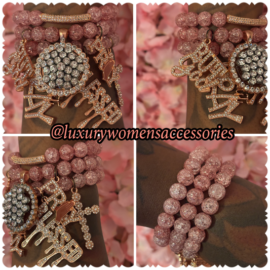 Rose Gold Religious Beaded Bracelet Set(set of 3)