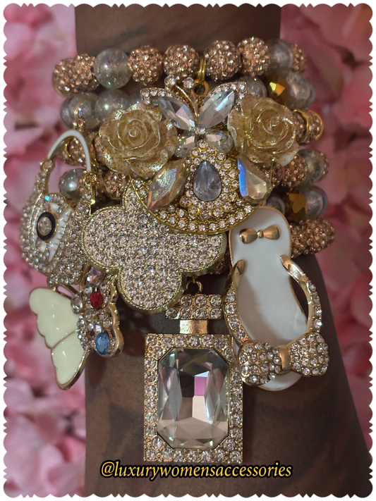 “Luxurious” Gold Beaded Bracelet Stack(set of 6)