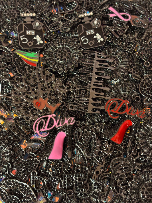 "Deluxe" Black “Bling” Charms(set of 10)