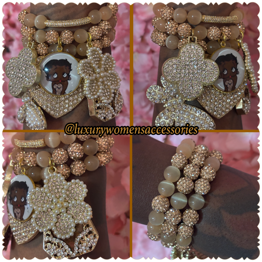 “Lux” Gold “Betty” Beaded Bracelet Set(set of 3)