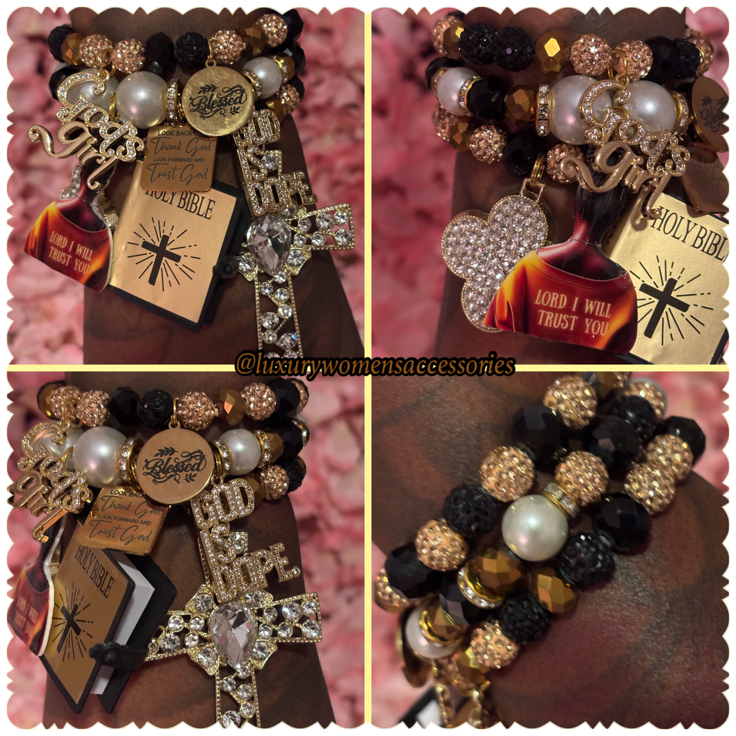 Black/Gold Pearl Beaded Bracelet Set(set of 3)