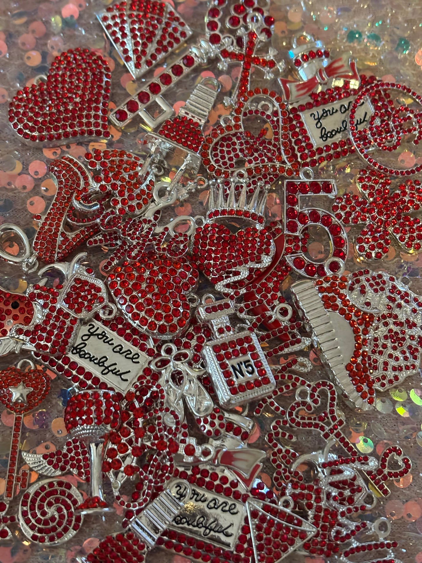 "Red/Silver Charm Mix(set of 10)