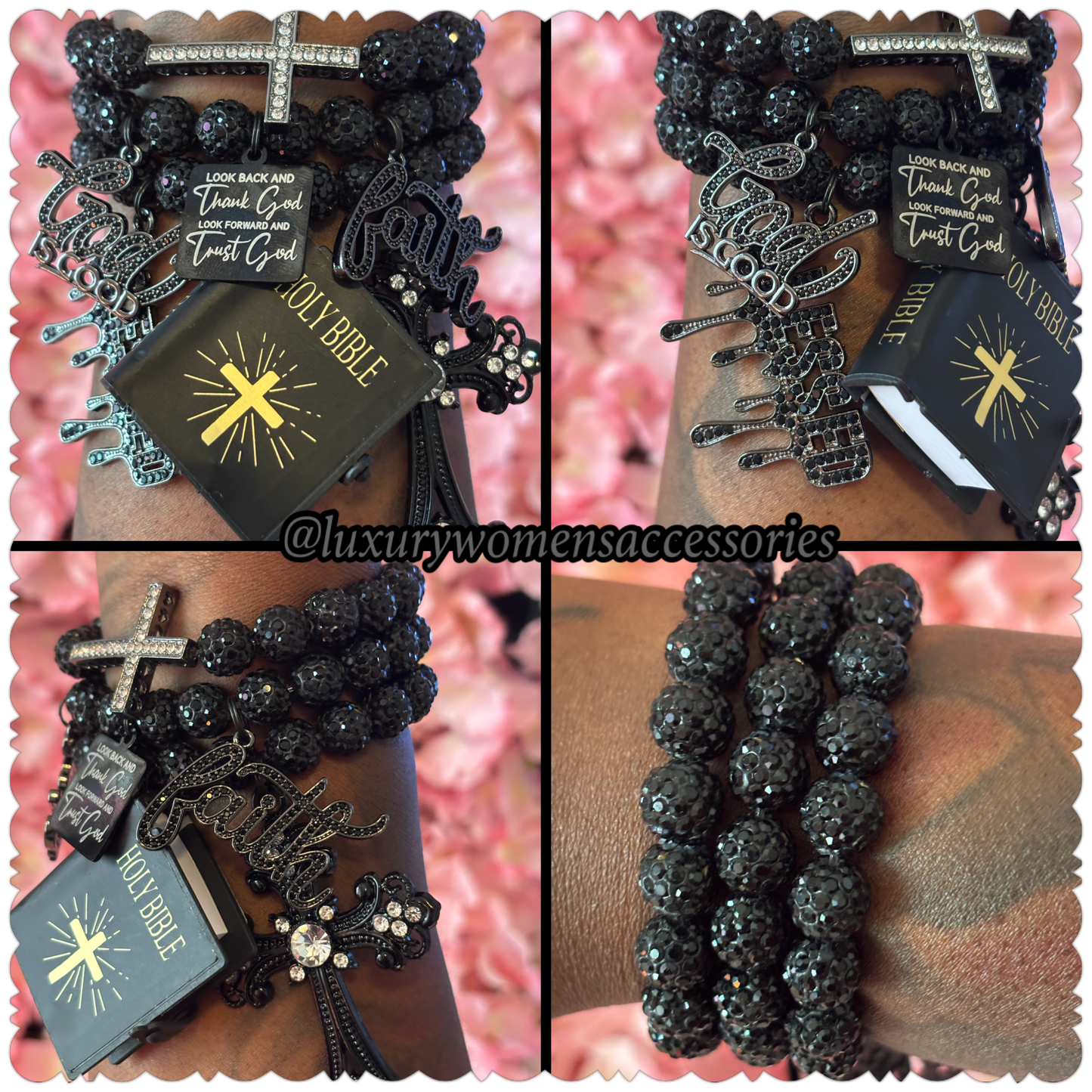 (Restocked) Black Religious Beaded Bracelet Set(set of 3)