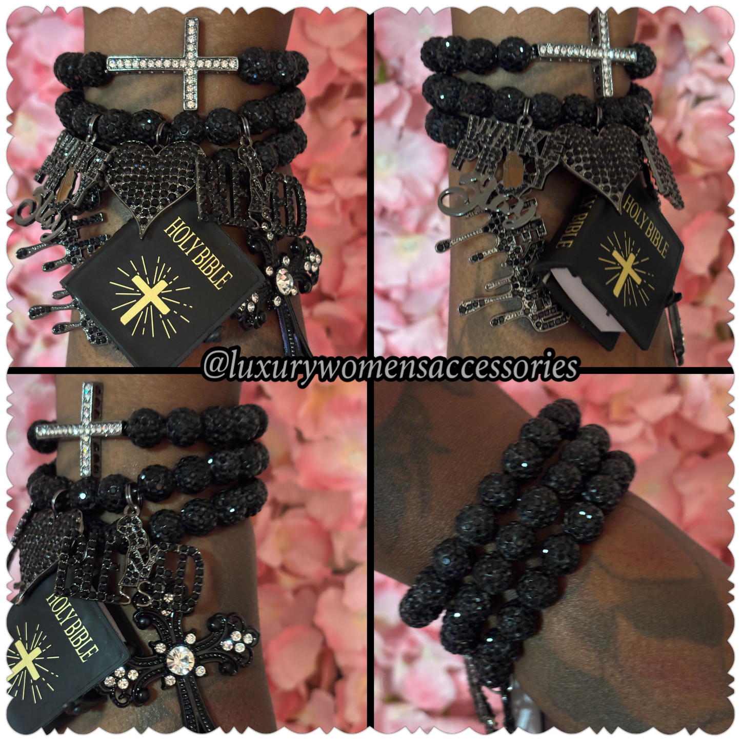 “Restocked” Black Religious Beaded Bracelet Set(set of 3)