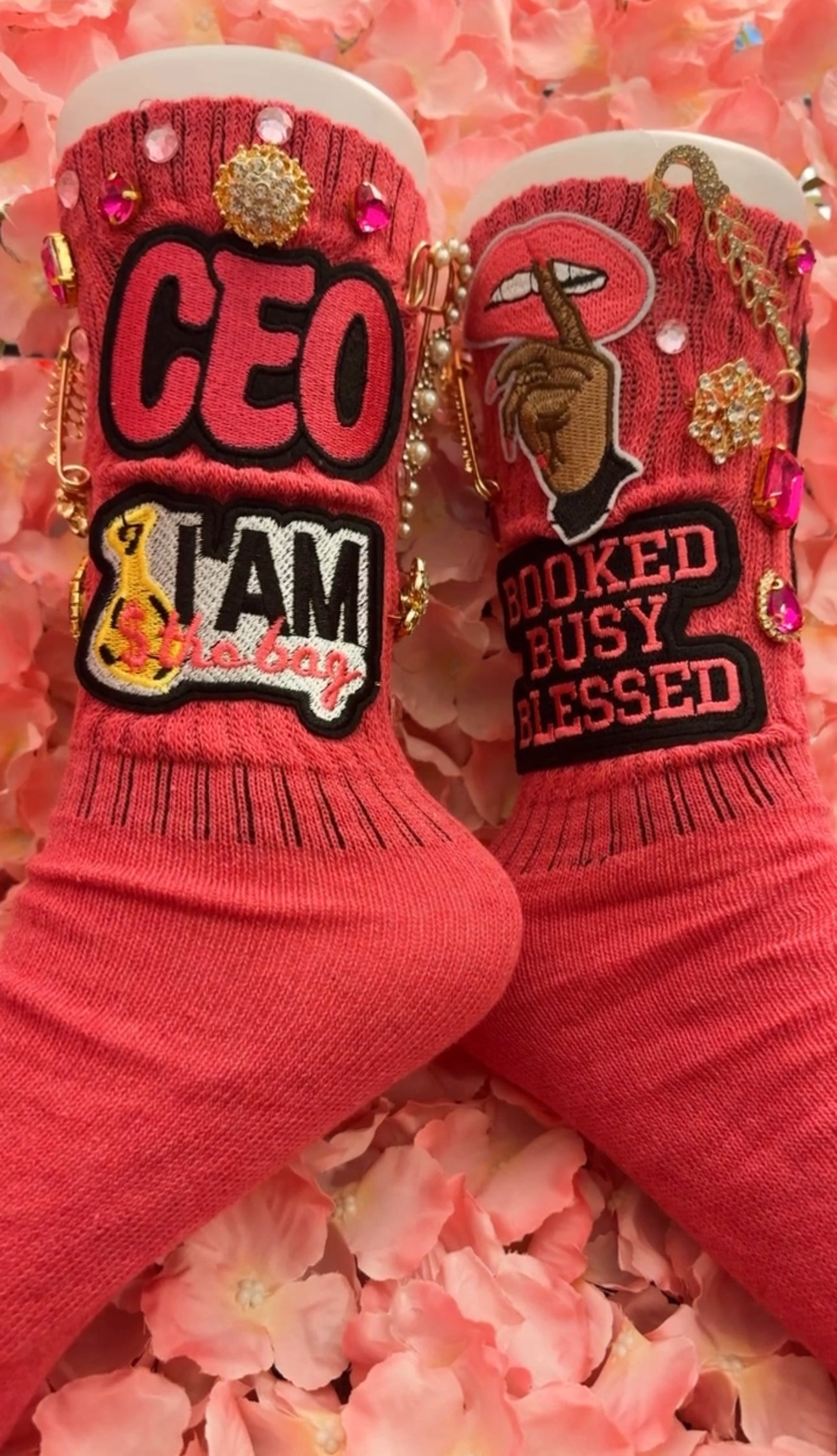 Pink CEO Bedazzled Socks(1pair)(Made To Order)