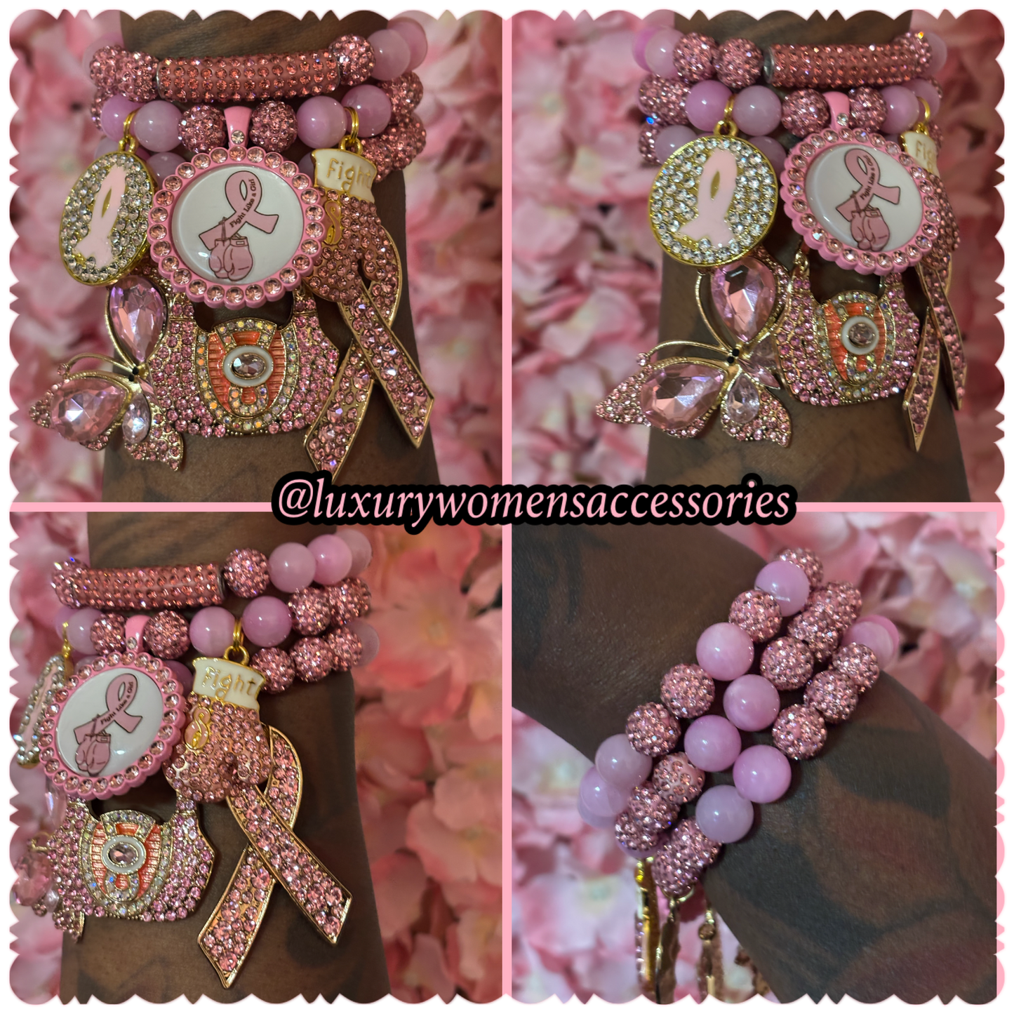 “Restocked” “ LUX” Breast Cancer Awareness Beaded Bracelet Set(set of 3)