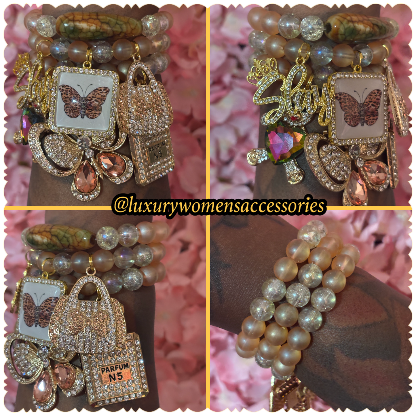"LUX" Butterfly Beaded Bracelet Set(set of 3)