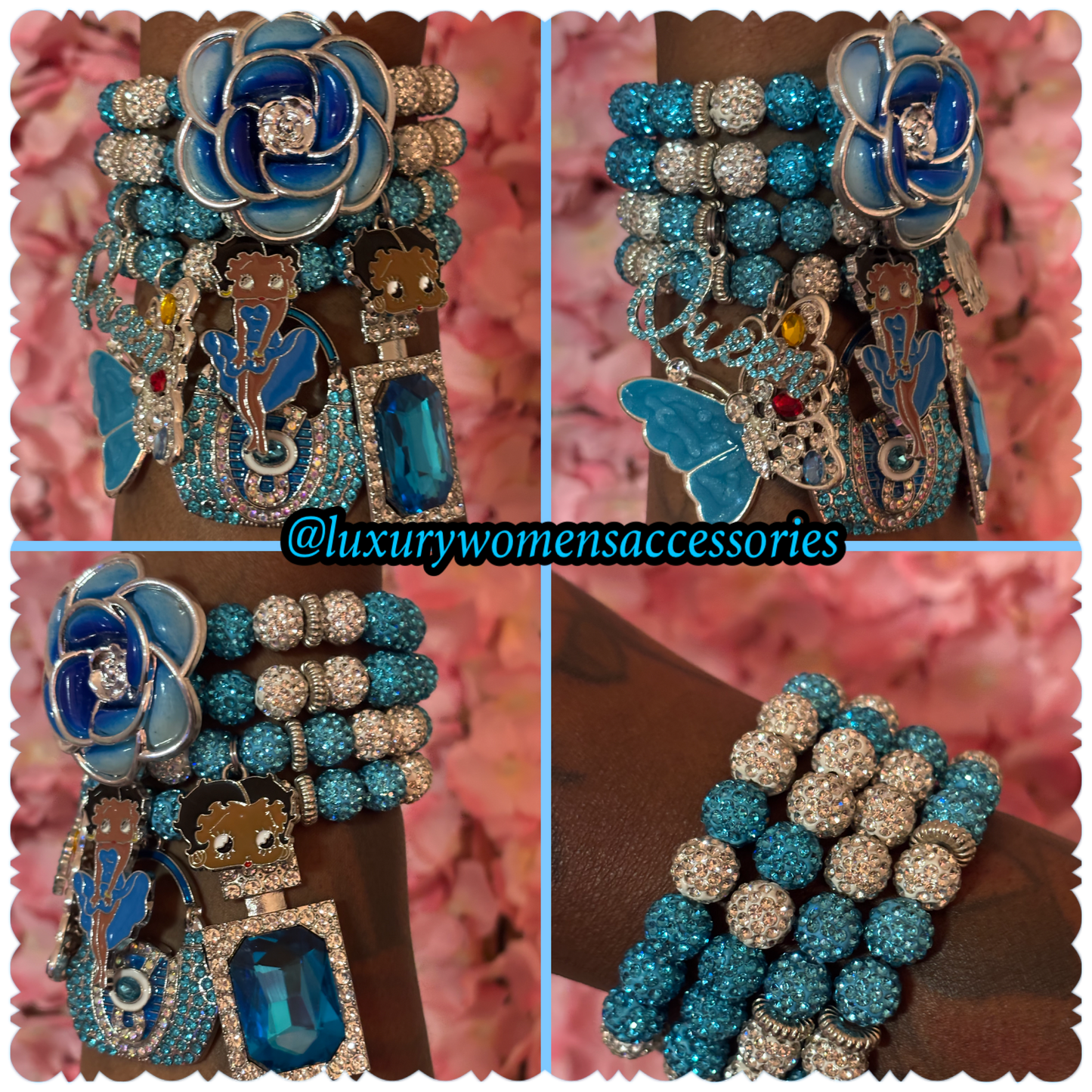"LUX" Blue "Betty" Beaded Bracelet Set(set of 4)