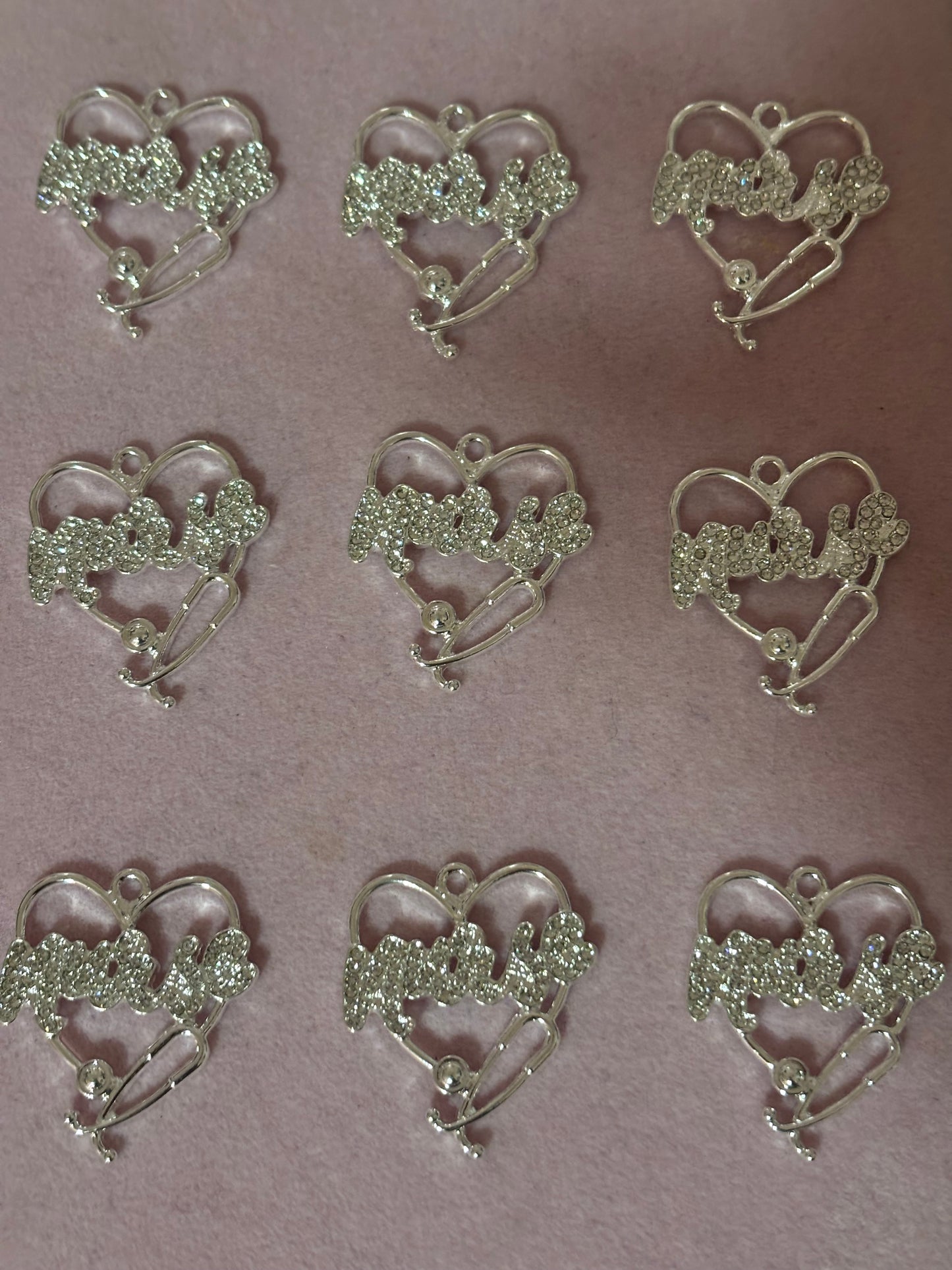 Silver "Bling" Nurse Heart Charms(1pc.)