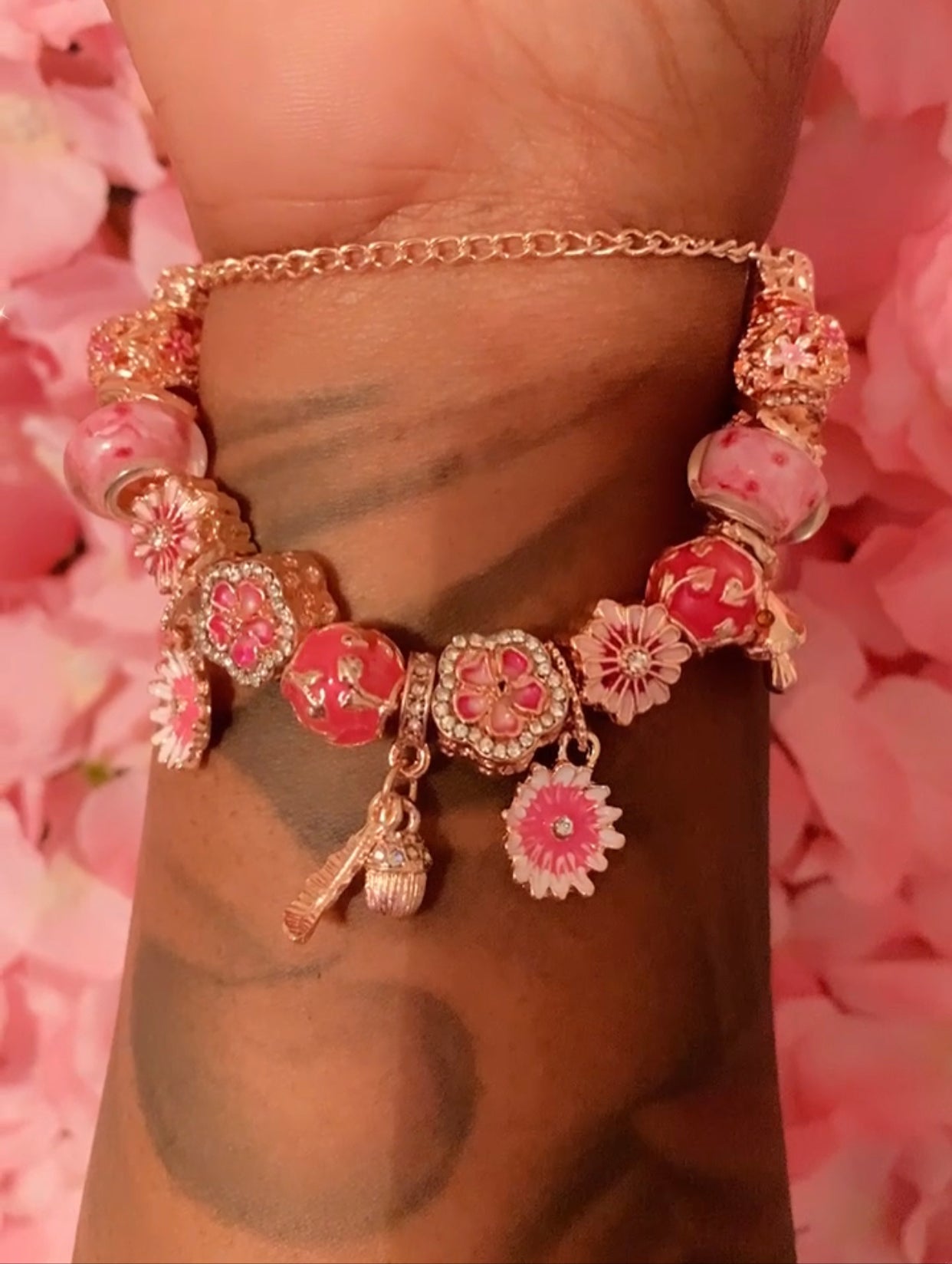 Rose Gold/Pink Multi Charm Bracelet
