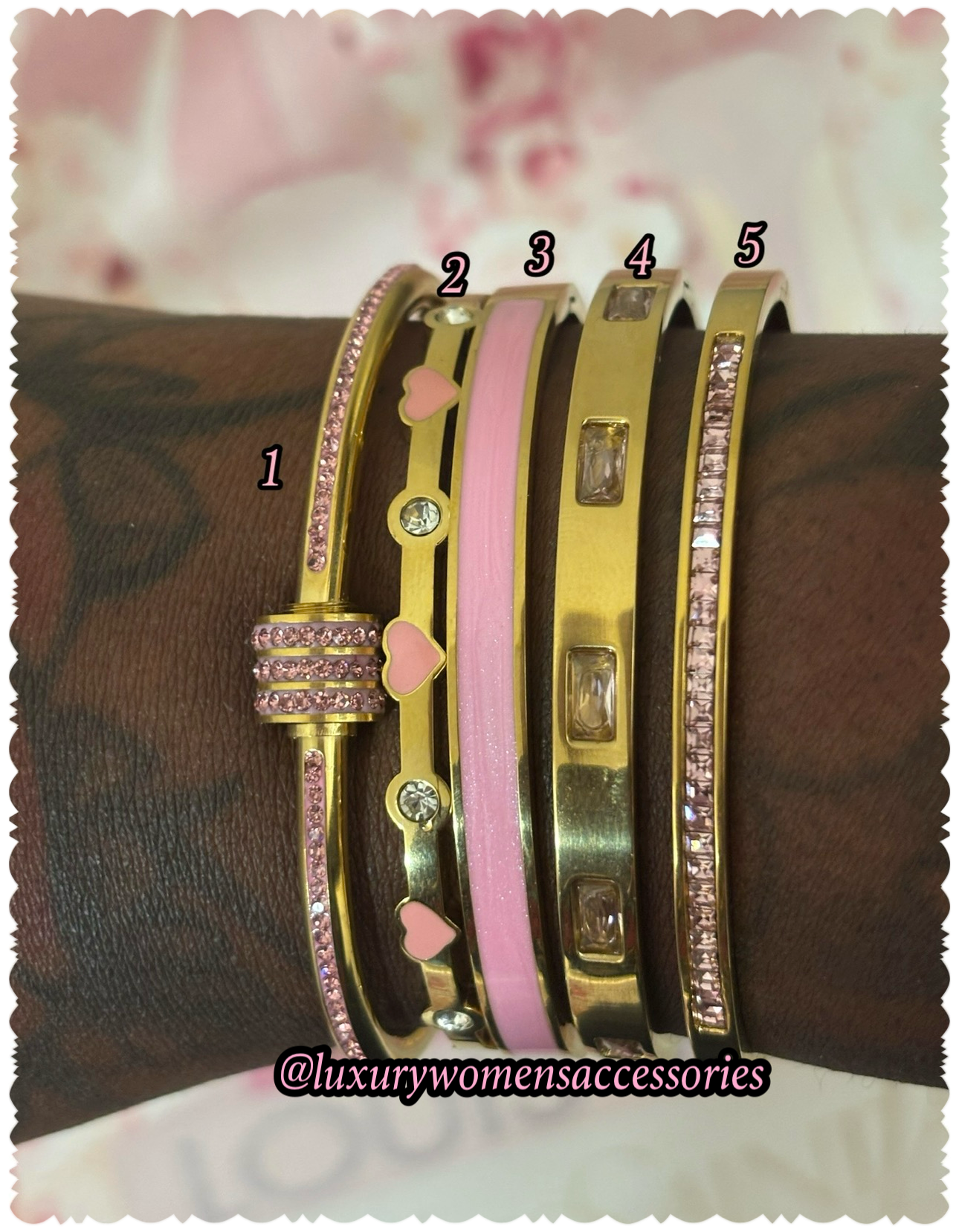 “Luxurious” Pink/Gold Bangle Bracelets(1pc.)