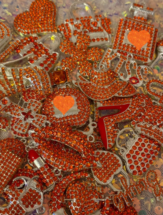 “Bling” Orange/Silver Charms(set of 10)