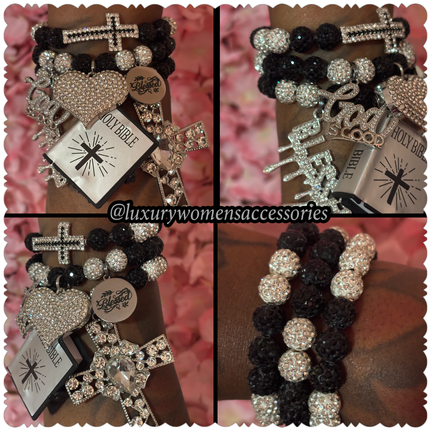 "Restocked" Black/Silver Religious Beaded Bracelet Set(set of 3)