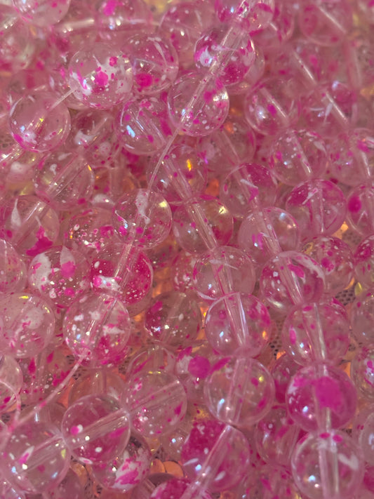 Pink/Clear Splatter Beads(40ct.)
