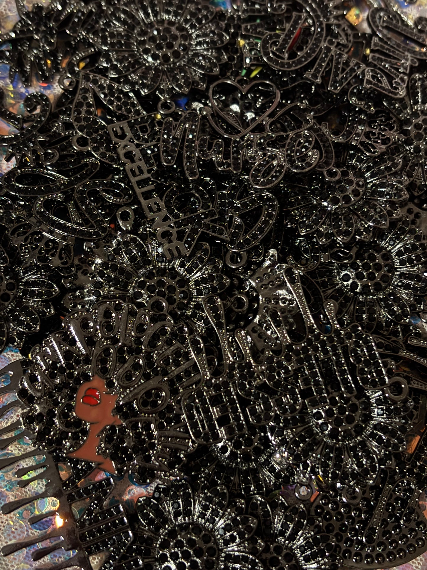 "Deluxe" Black “Bling” Charms(set of 10)