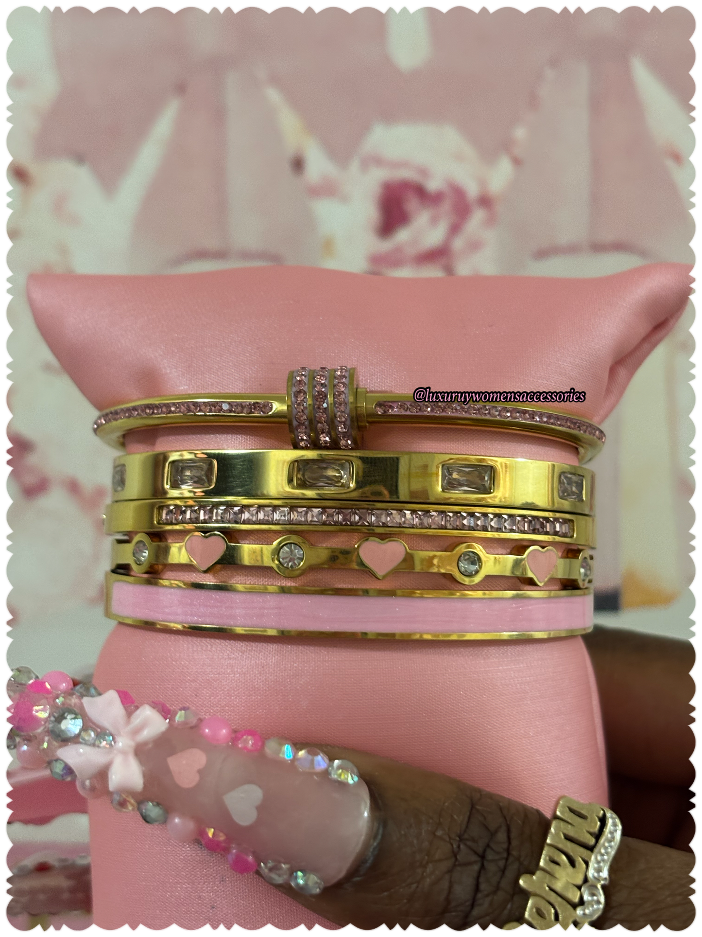 “Luxurious” Pink/Gold Bangle Bracelets(1pc.)