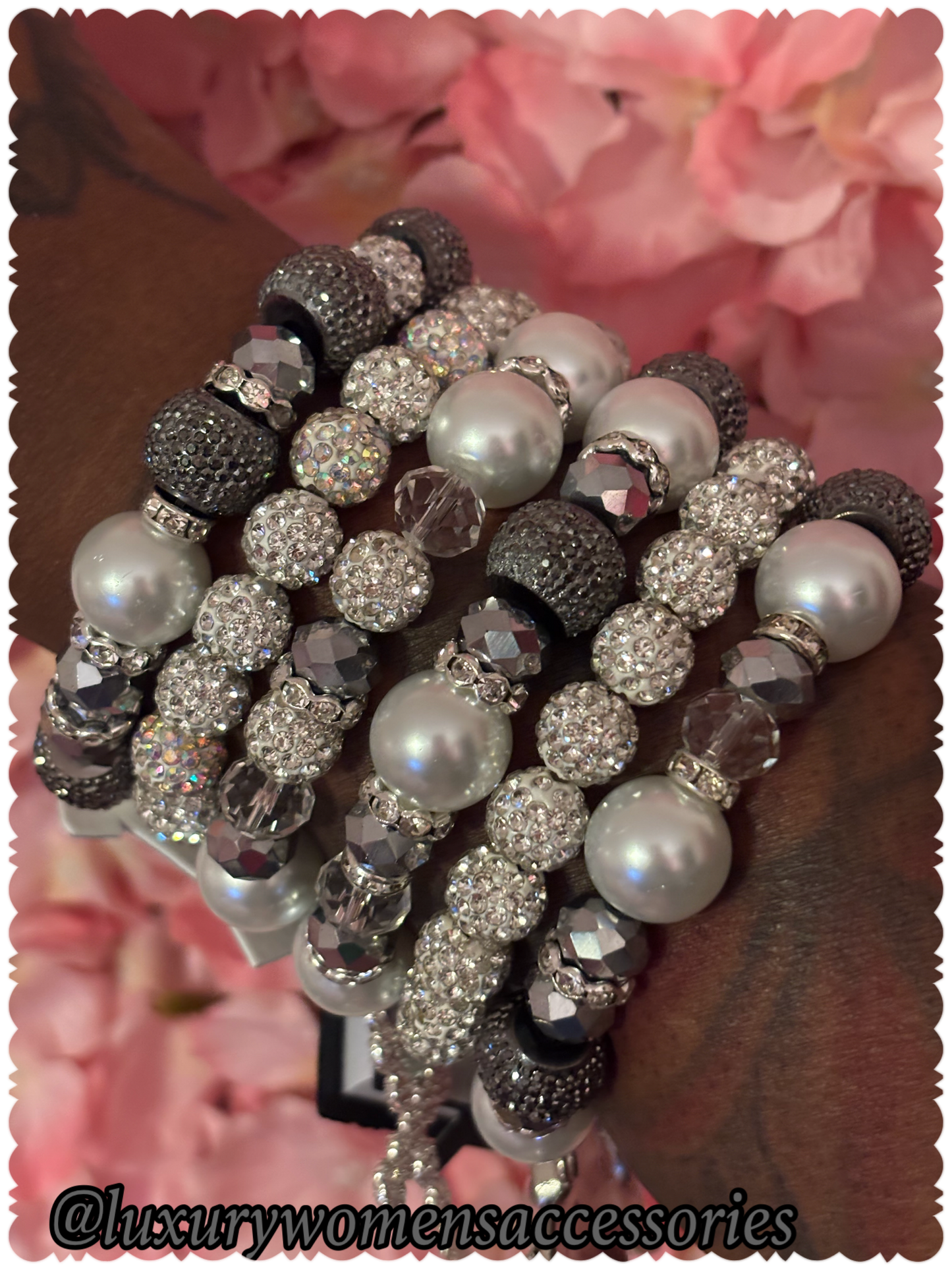 “Custom” “Luxurious” Silver Religious Beaded Bracelet Set(set of 6)(Made To Order)
