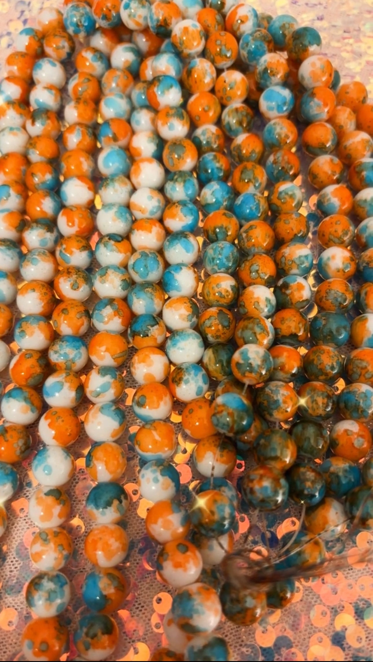 Orange/Teal Splatter Beads(40ct.)