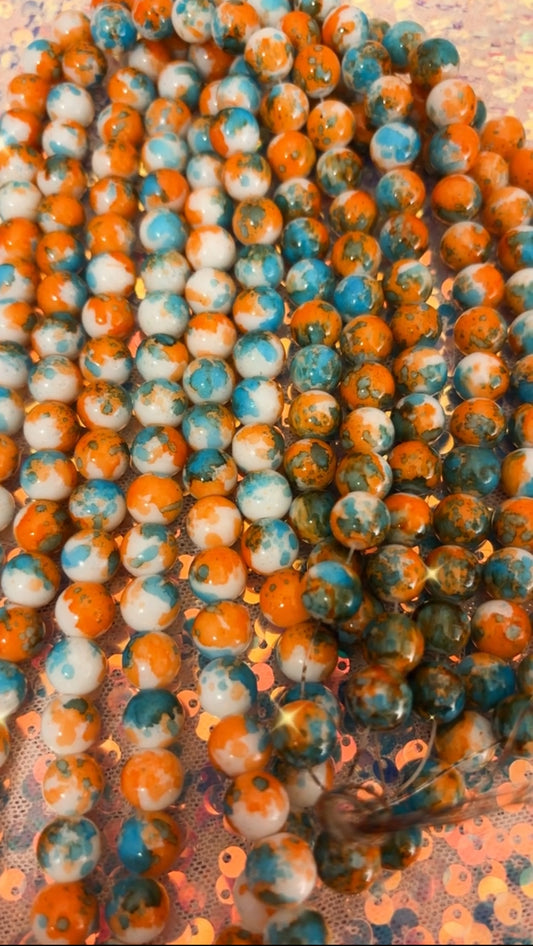 Orange/Teal Splatter Beads(40ct.)