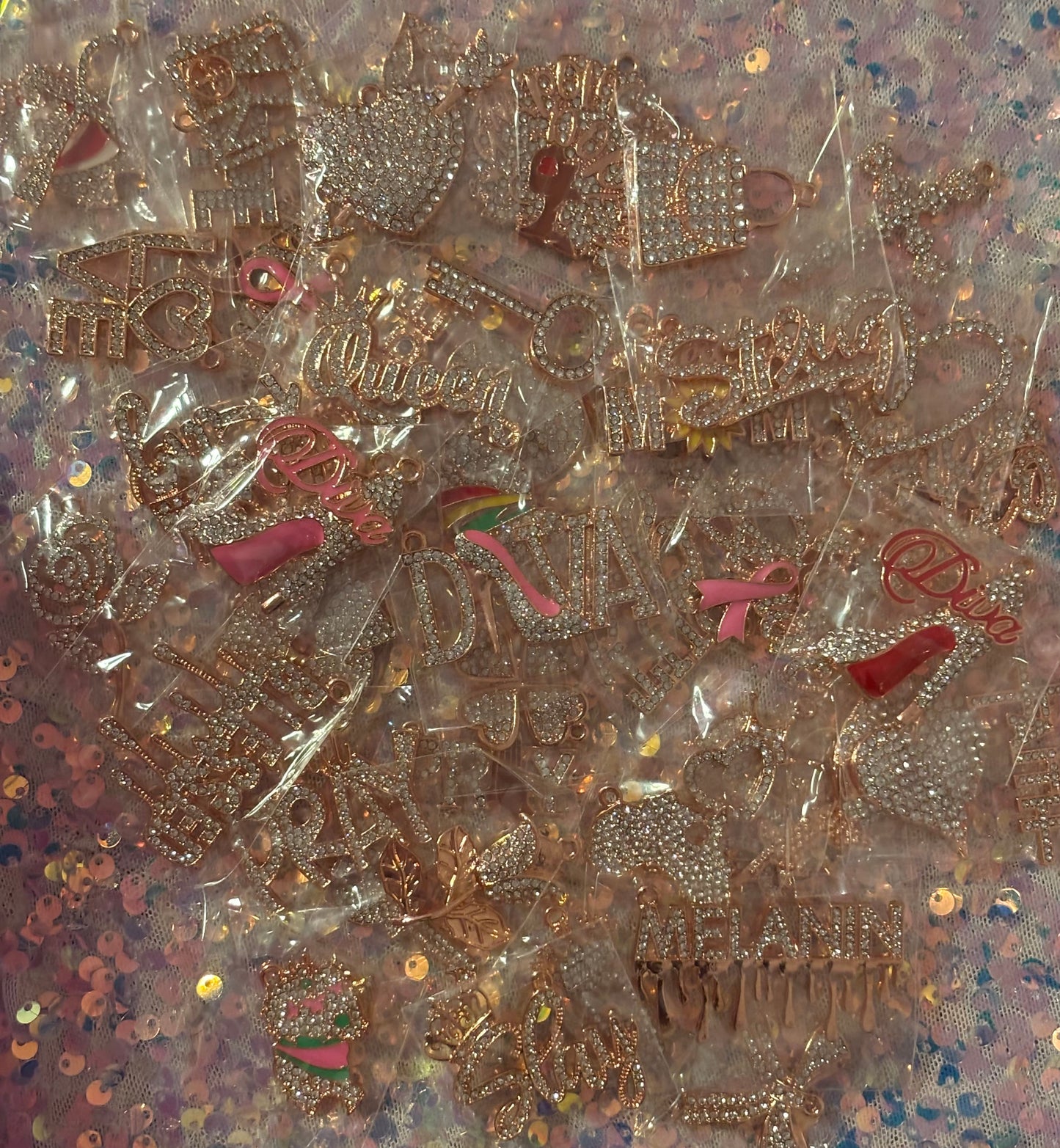 "Deluxe" Rose Gold “ Bling” Charms(set of 10)