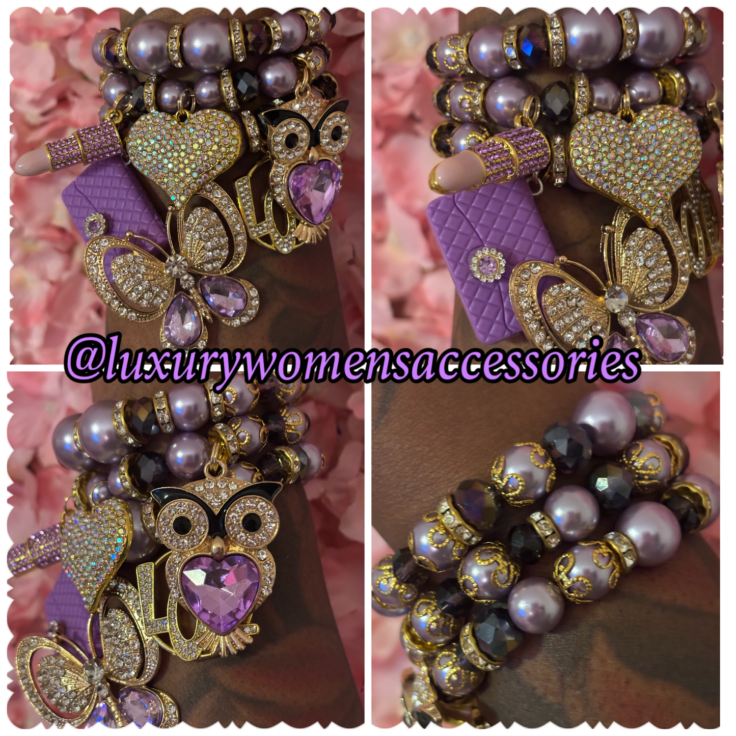 “Luxurious” Lavender Pearl Beaded Bracelet Set(set of 3)