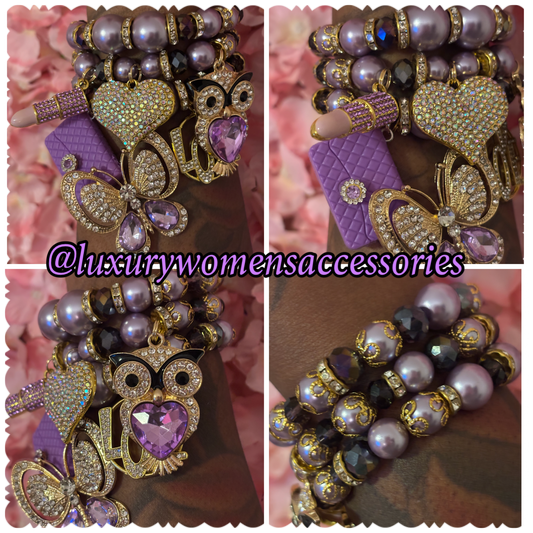 “Luxurious” Lavender Pearl Beaded Bracelet Set(set of 3)