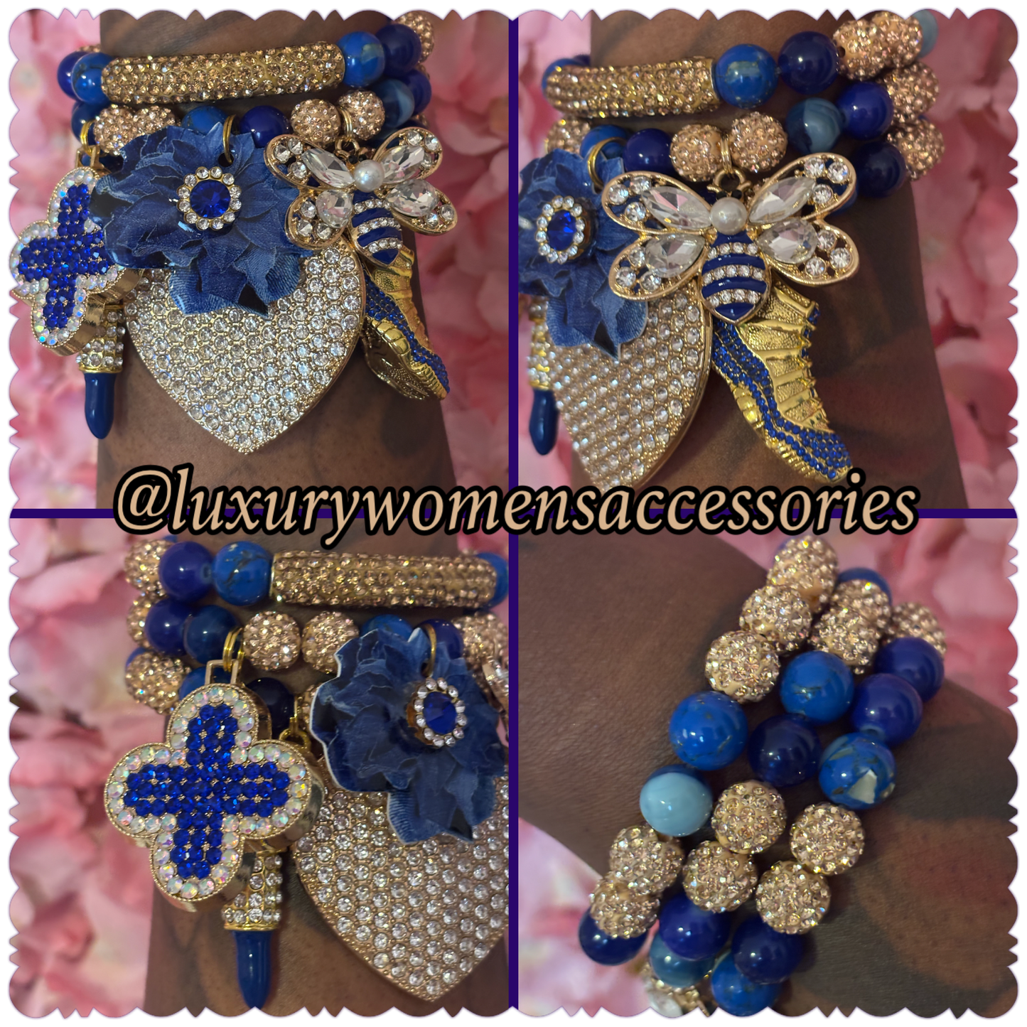 “Luxurious” Royal Blue/Gold Beaded Bracelet Set(set of 3)