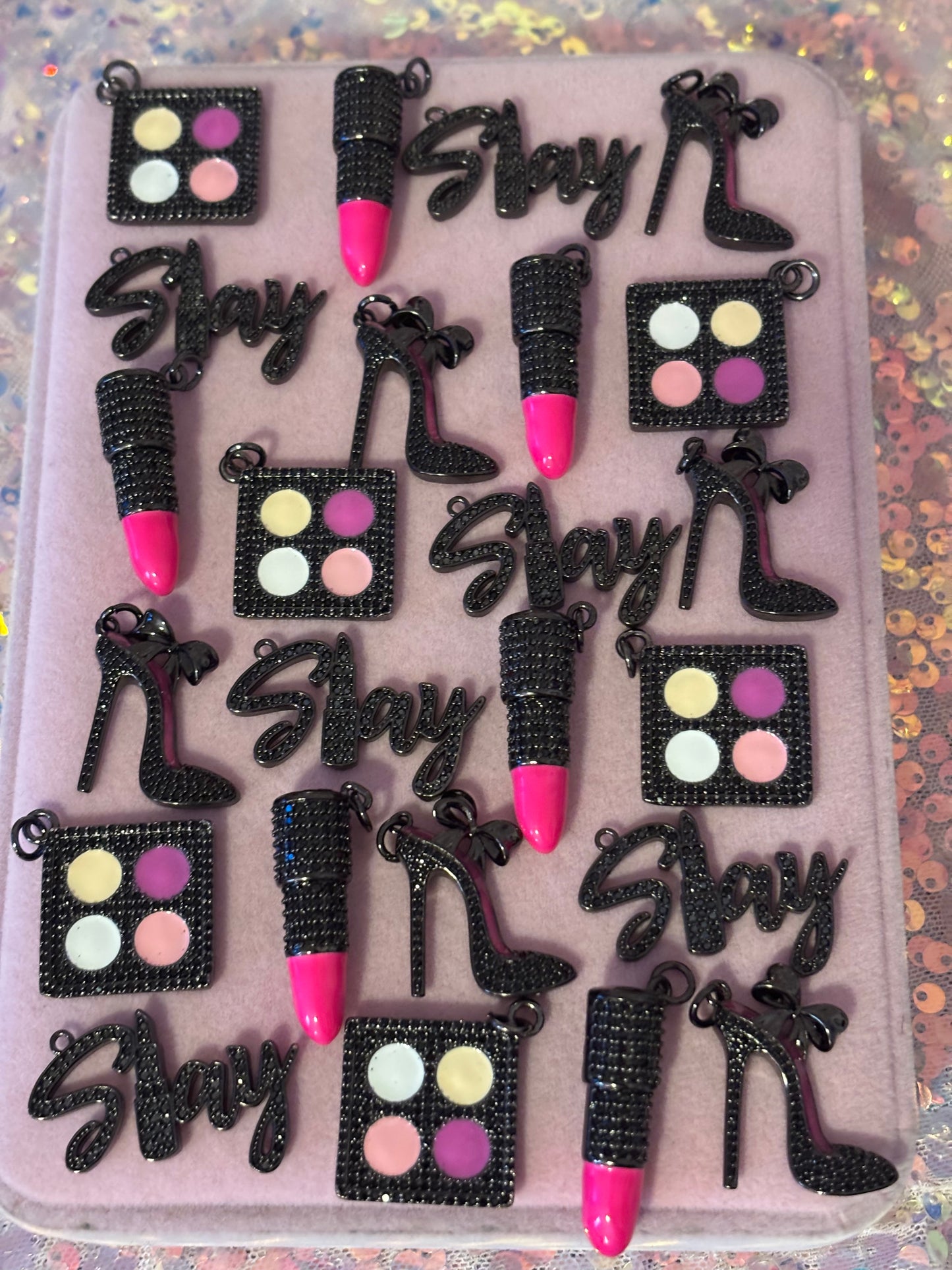 Black/Pink Bling Fashion Charms(set of 5)