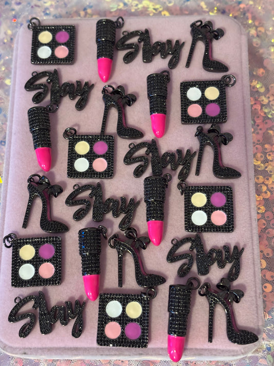 Black/Pink Bling Fashion Charms(set of 5)