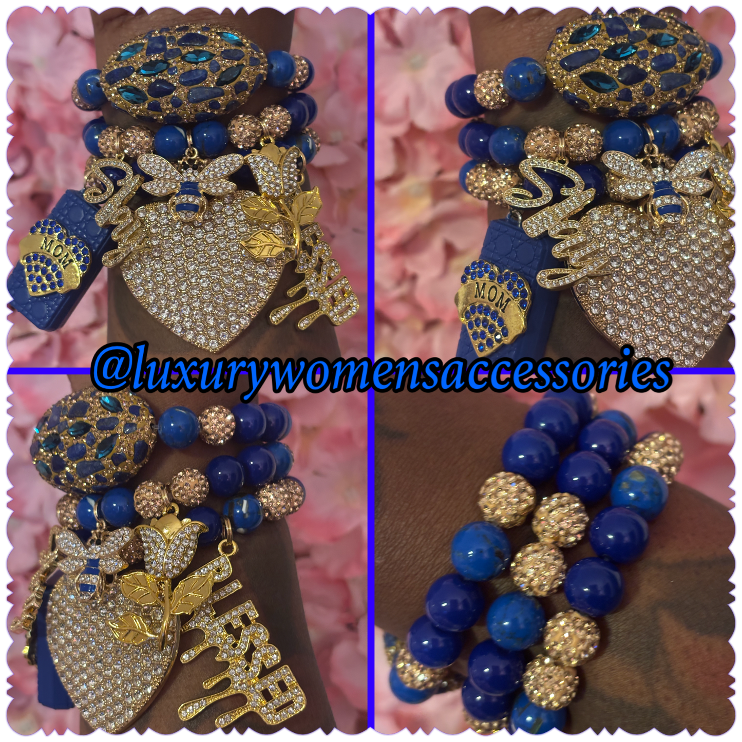 “Luxurious” Royal Blue/Gold Beaded Bracelet Set(set of 3)