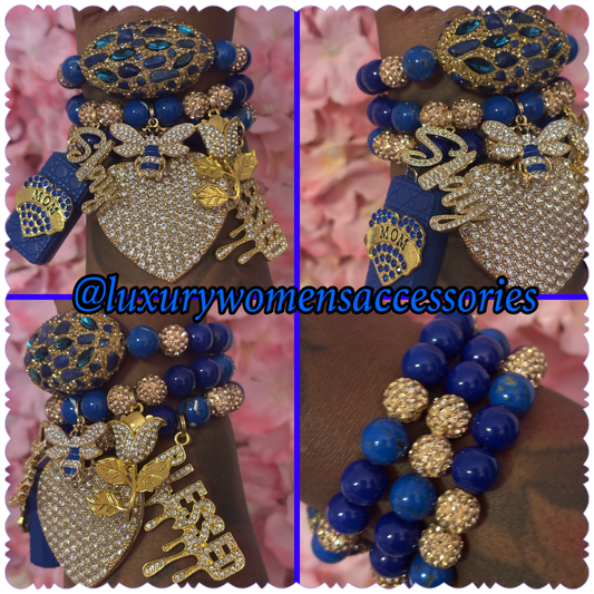 “Luxurious” Royal Blue/Gold Beaded Bracelet Set(set of 3)