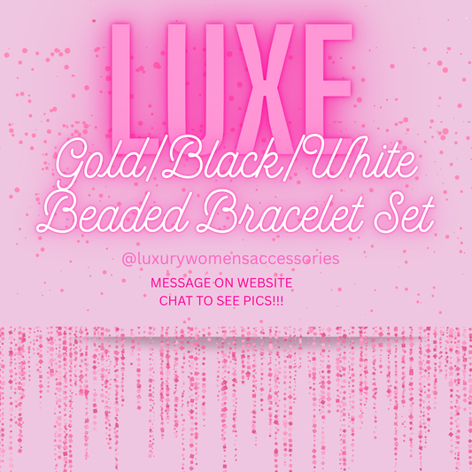 "Luxe" Gold/Black/White Beaded Bracelet Set(set of 2)