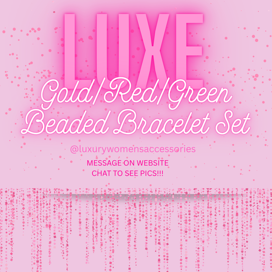 "Luxe" Gold/Red/Green Beaded Bracelet Set(set of 2)