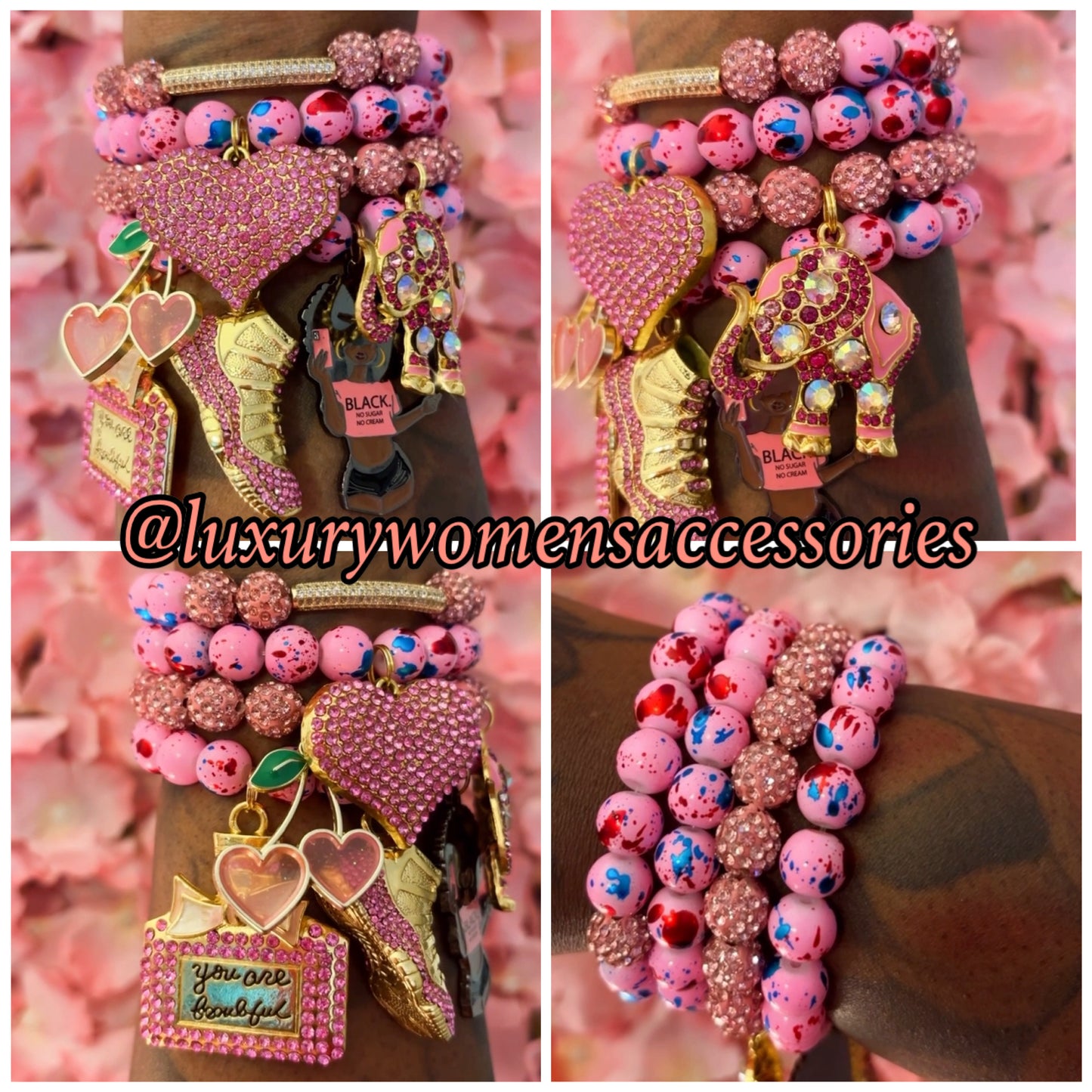 Bubblegum Pink Beaded Bracelet Set(set of 4)