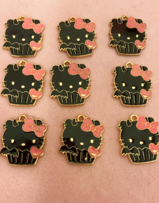 Black/Hot Pink “Kitty” Cupcake Charms(1pc.)