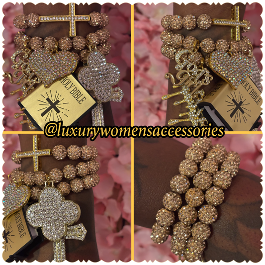 “Restocked” Gold Religious Beaded Bracelet Set(set of 3)
