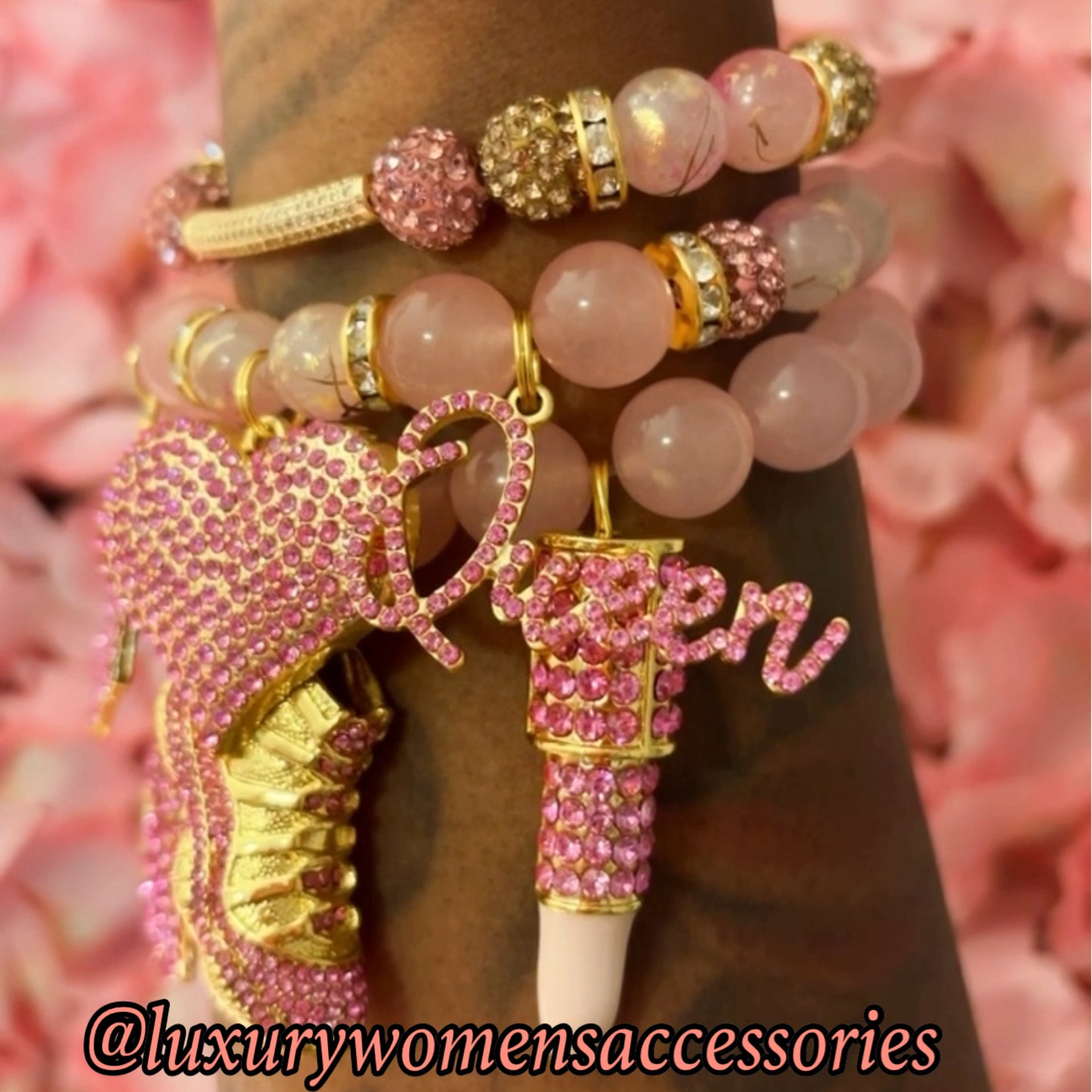 Pink/Gold Beaded Bracelet Set(set of 3)