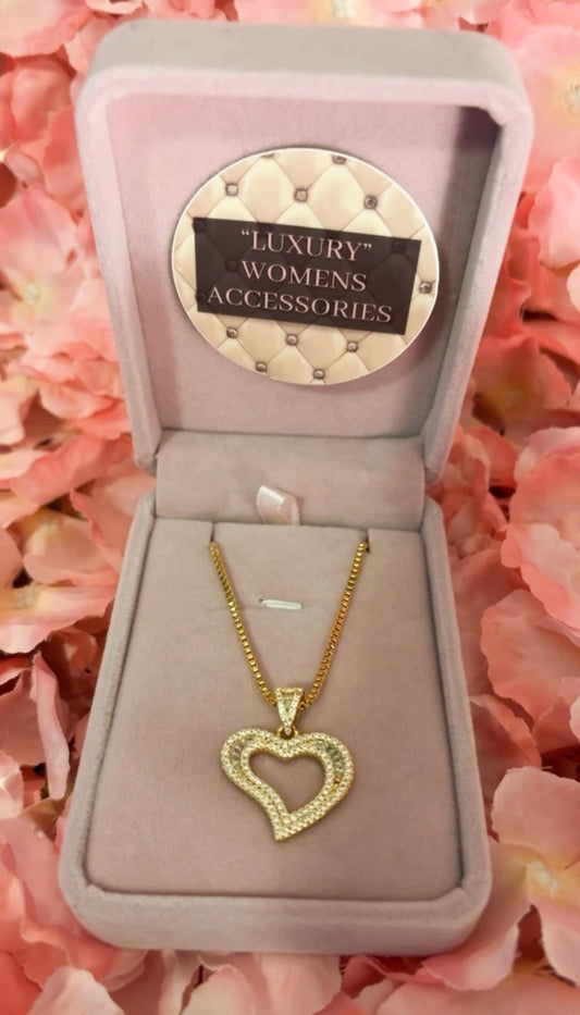 Gold Bling Heart Pendant Necklace