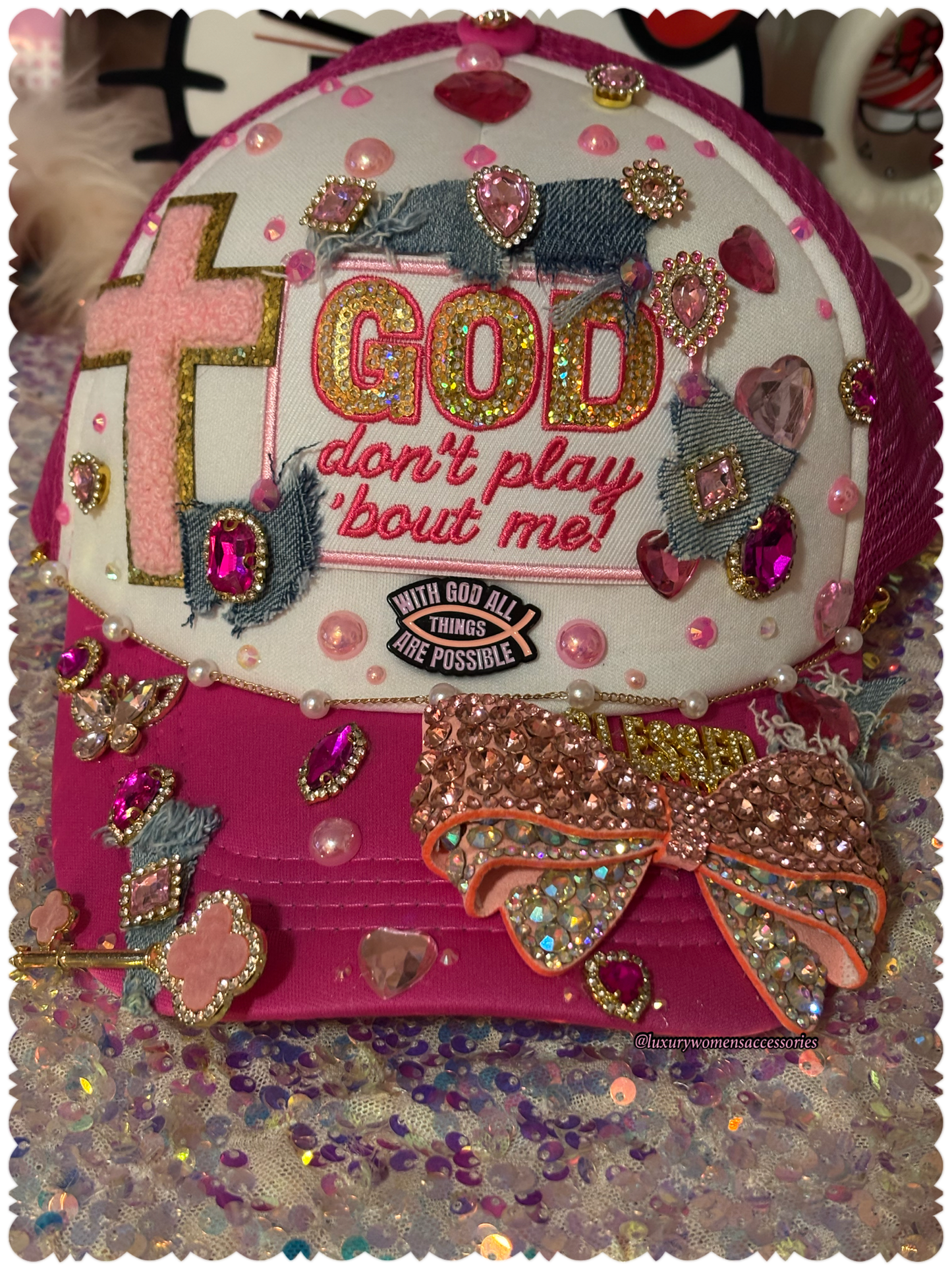 Pink "God Don't Play Bout Me" LUX Cap(Ready To Ship)