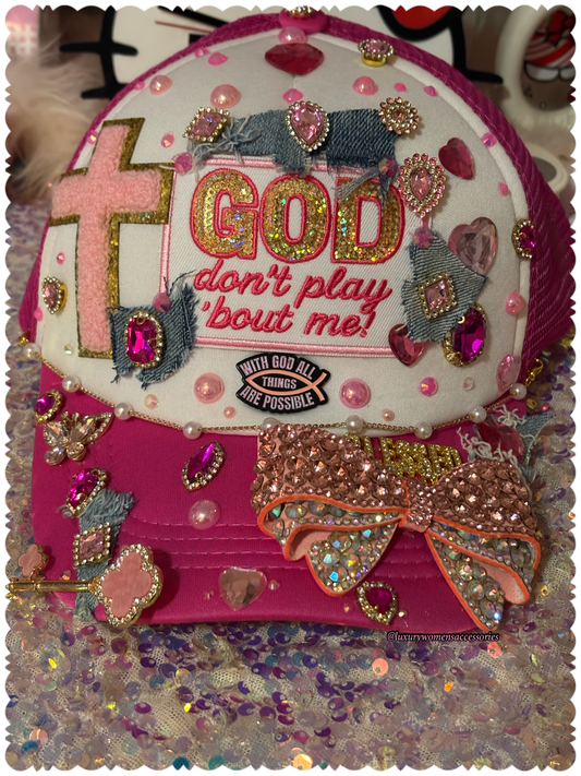 Pink "God Don't Play Bout Me" LUX Cap(Ready To Ship)