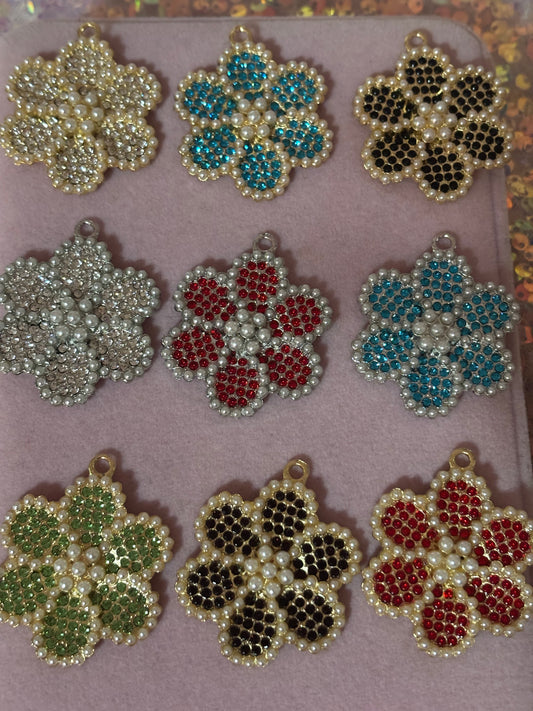 "Bling" Color Pearl Flower Charms(1pc.)