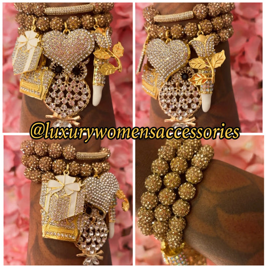 “Luxurious” Gold Beaded Bracelet Set(set of 3)