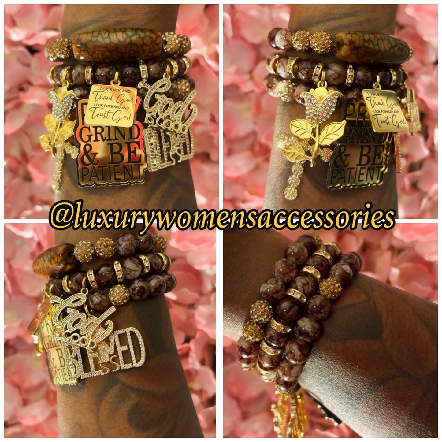 “Restocked” Brown/Gold Religious Beaded Bracelet Set(set of 3)