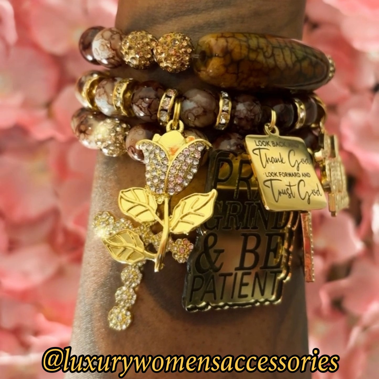 “Restocked” Brown/Gold Religious Beaded Bracelet Set(set of 3)