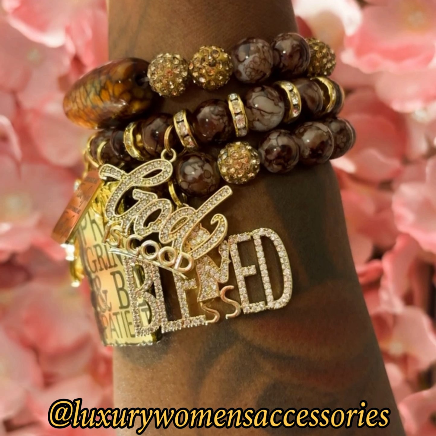 “Restocked” Brown/Gold Religious Beaded Bracelet Set(set of 3)